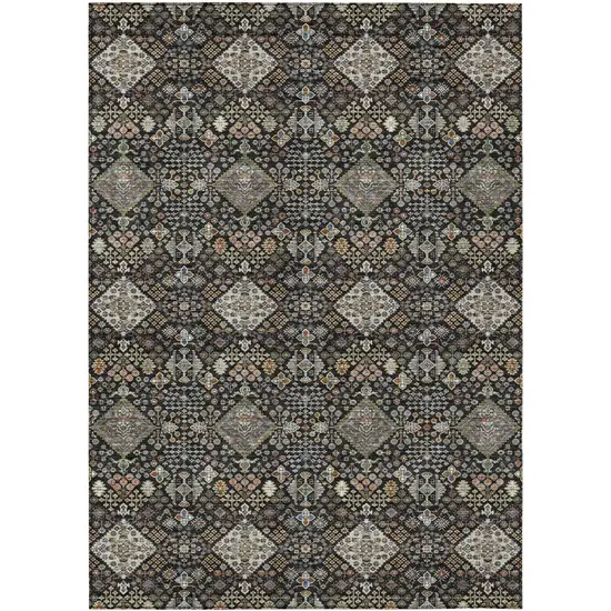 Black And Charcoal Geometric Washable Indoor Outdoor Area Rug Photo 1