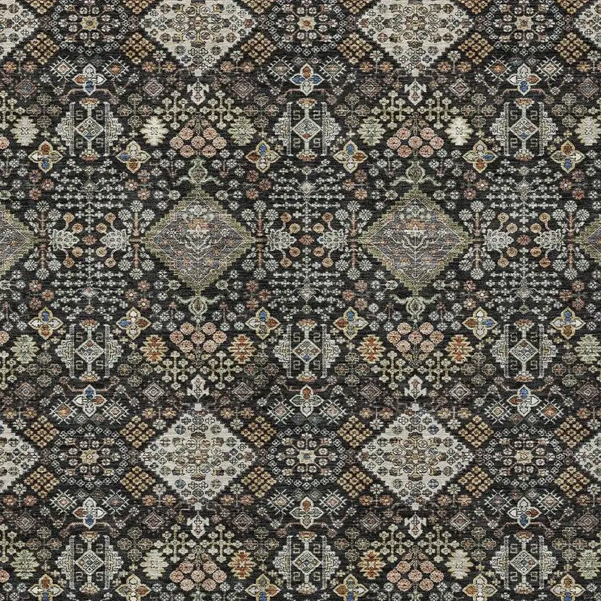Black And Charcoal Geometric Washable Indoor Outdoor Area Rug Photo 2