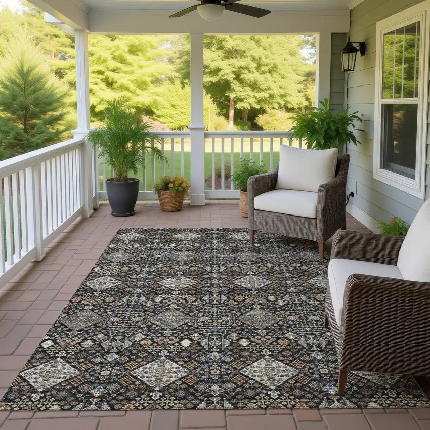 Black And Charcoal Geometric Washable Indoor Outdoor Area Rug Photo 4