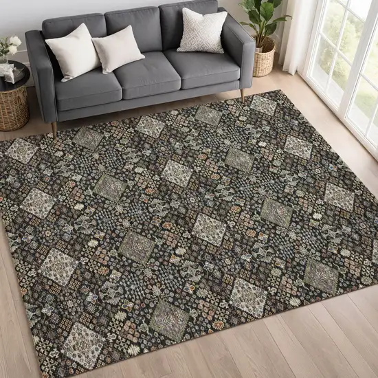 Black And Charcoal Geometric Washable Indoor Outdoor Area Rug Photo 6