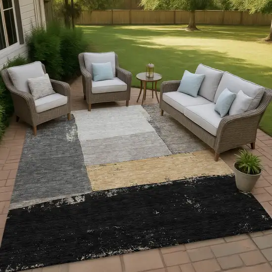 Black And Charcoal Geometric Washable Indoor Outdoor Area Rug Photo 4