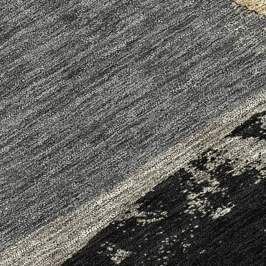 Black And Charcoal Geometric Washable Indoor Outdoor Area Rug Photo 1