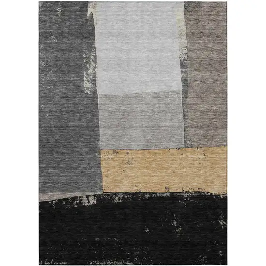 Black And Charcoal Geometric Washable Indoor Outdoor Area Rug Photo 8