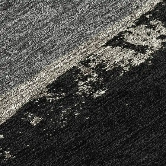 Black And Charcoal Geometric Washable Indoor Outdoor Area Rug Photo 1