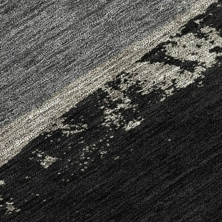 Black And Charcoal Geometric Washable Indoor Outdoor Area Rug Photo 1
