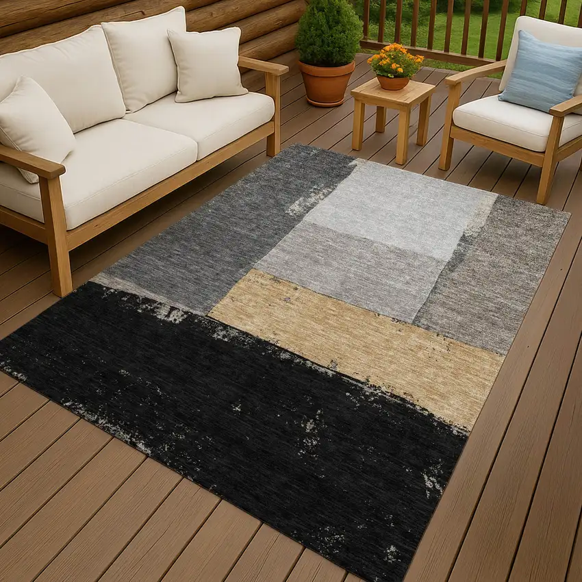 Black And Charcoal Geometric Washable Indoor Outdoor Area Rug Photo 7
