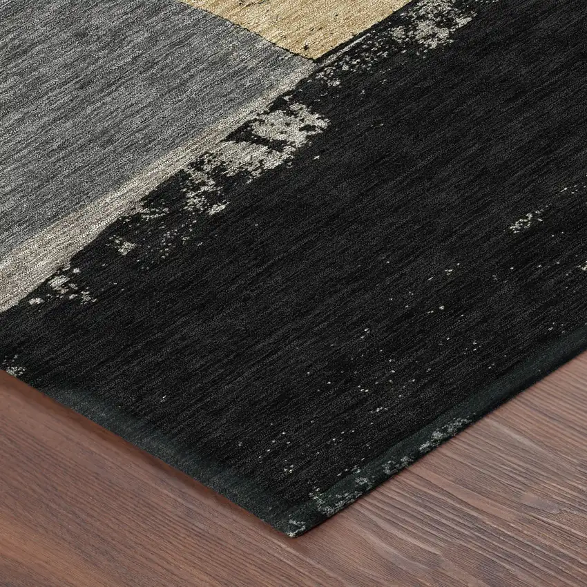Black And Charcoal Geometric Washable Indoor Outdoor Area Rug Photo 3