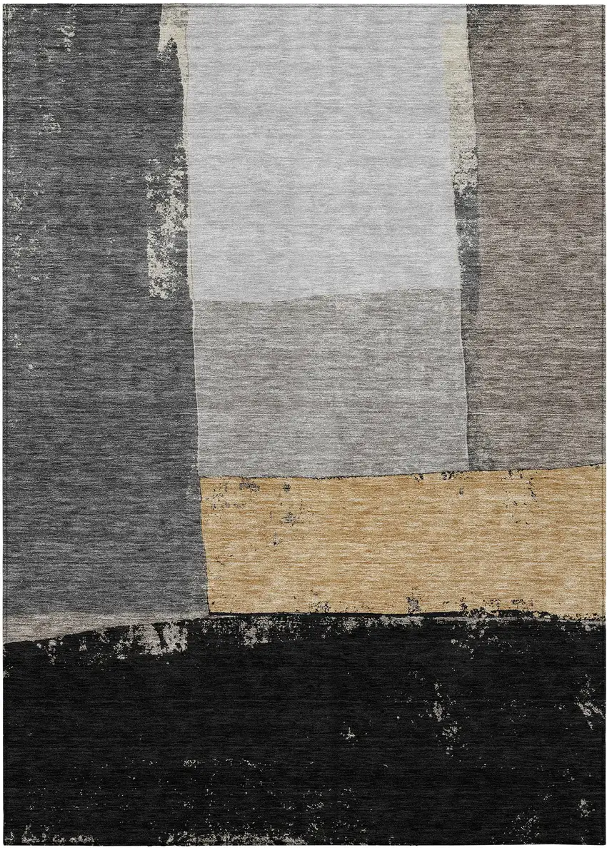 Black And Charcoal Geometric Washable Indoor Outdoor Area Rug Photo 7