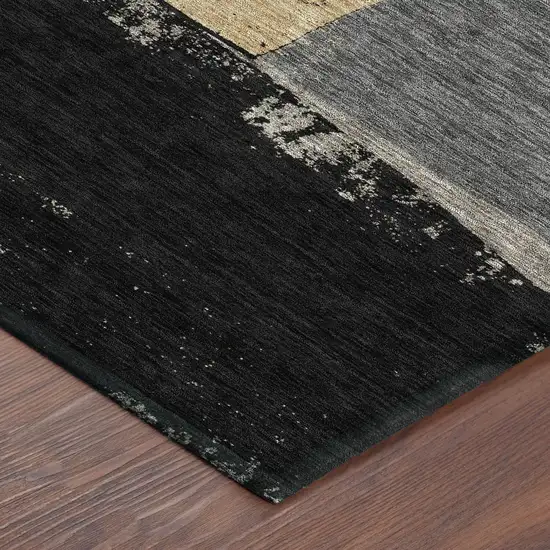 Black And Charcoal Geometric Washable Indoor Outdoor Area Rug Photo 1