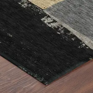 Photo of Black And Charcoal Geometric Washable Indoor Outdoor Area Rug