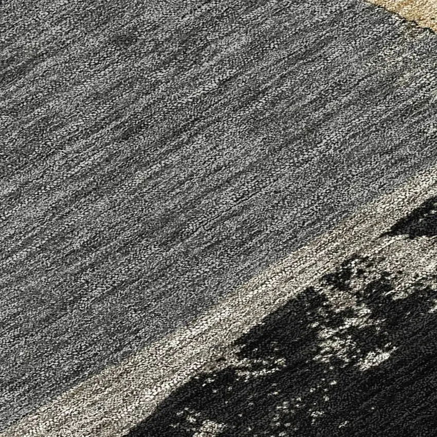 Black And Charcoal Geometric Washable Indoor Outdoor Area Rug Photo 1