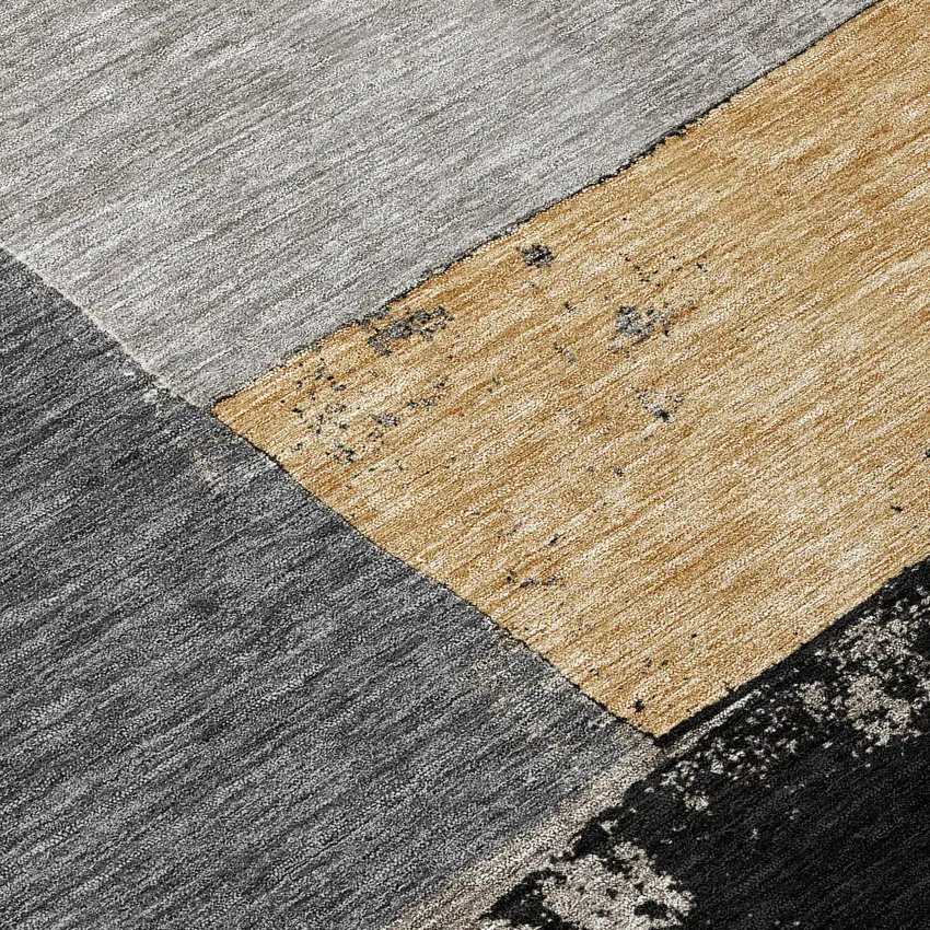 Black And Charcoal Geometric Washable Indoor Outdoor Area Rug Photo 9