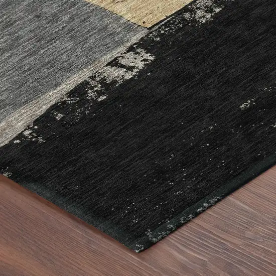 Black And Charcoal Geometric Washable Indoor Outdoor Area Rug Photo 3