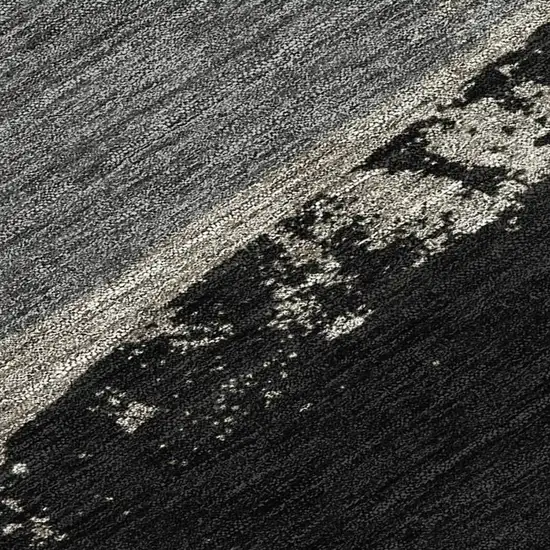 Black And Charcoal Geometric Washable Indoor Outdoor Area Rug Photo 1