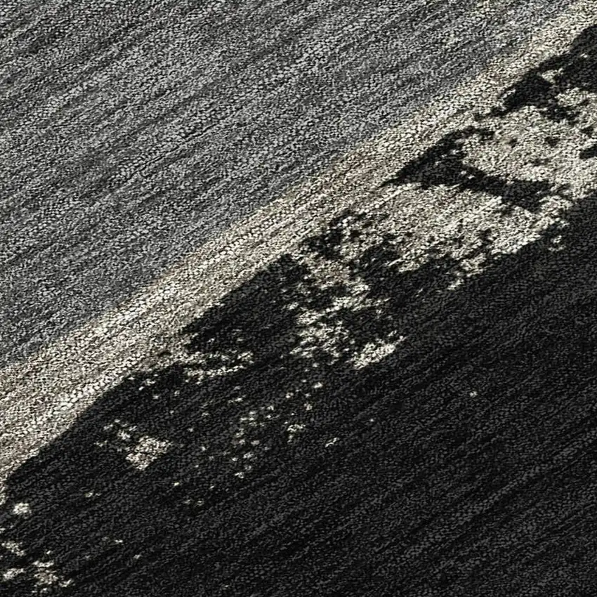 Black And Charcoal Geometric Washable Indoor Outdoor Area Rug Photo 1