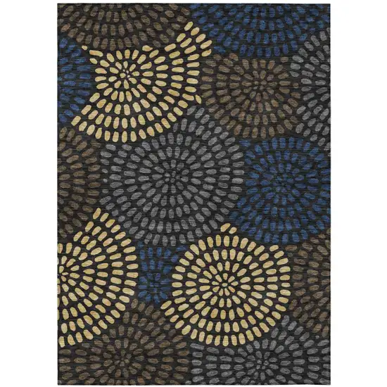 Black And Charcoal Geometric Washable Indoor Outdoor Area Rug Photo 2