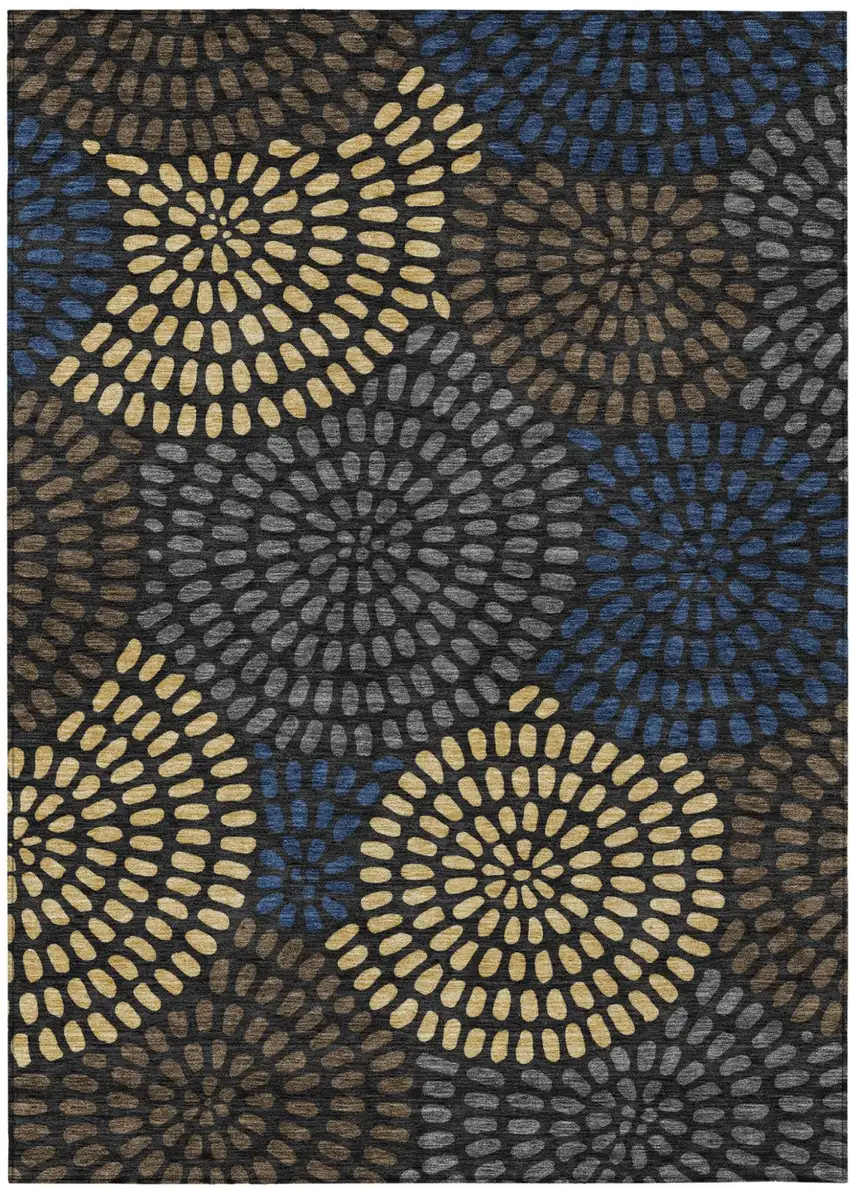 Black And Charcoal Geometric Washable Indoor Outdoor Area Rug Photo 2