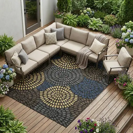 Black And Charcoal Geometric Washable Indoor Outdoor Area Rug Photo 1
