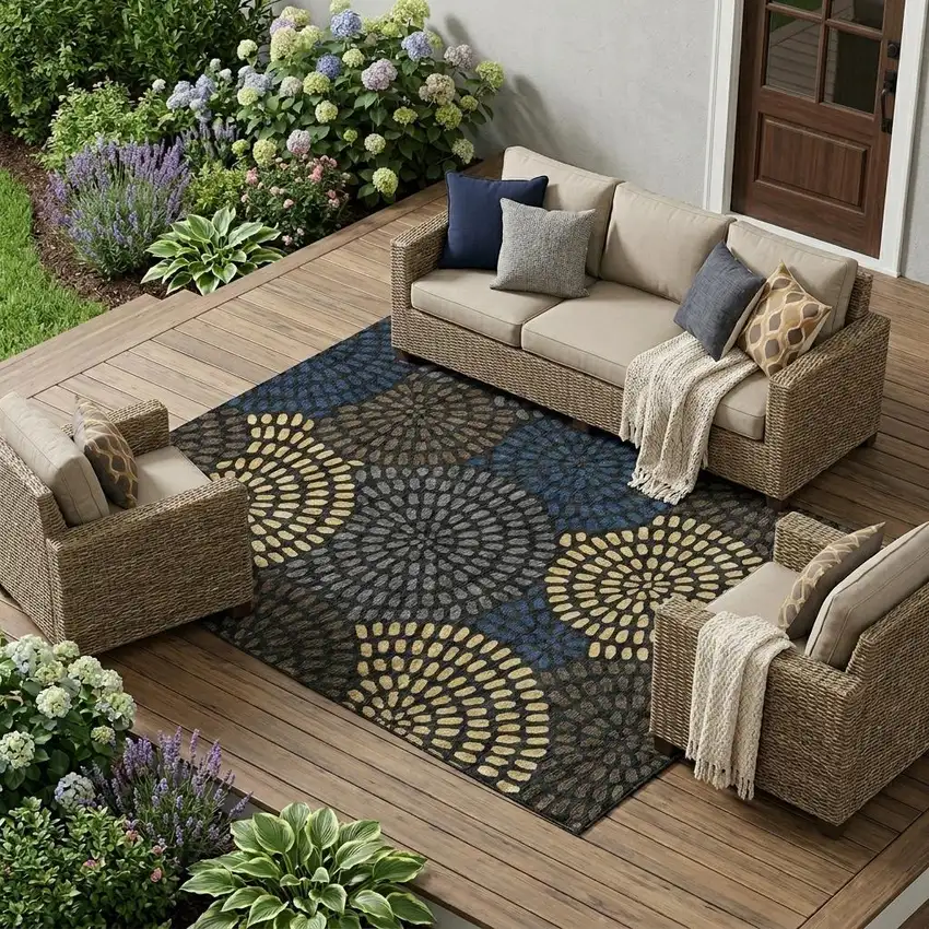 Black And Charcoal Geometric Washable Indoor Outdoor Area Rug Photo 1