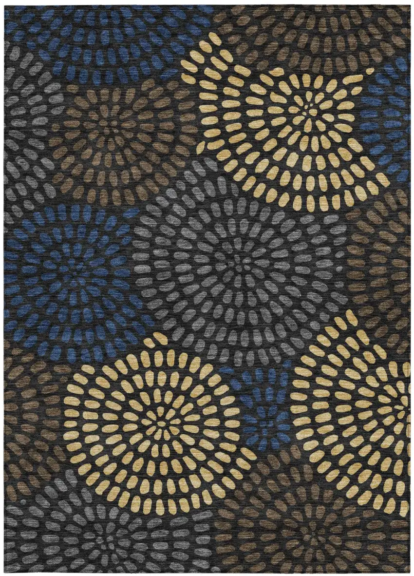 Black And Charcoal Geometric Washable Indoor Outdoor Area Rug Photo 4
