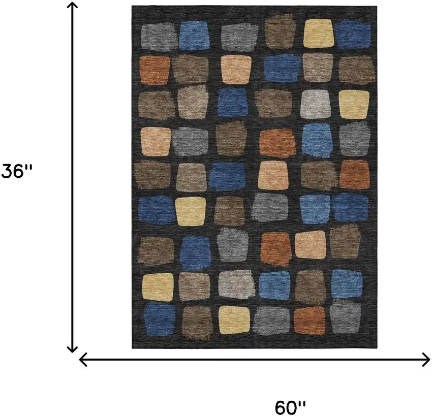 Black And Charcoal Geometric Washable Indoor Outdoor Area Rug Photo 7