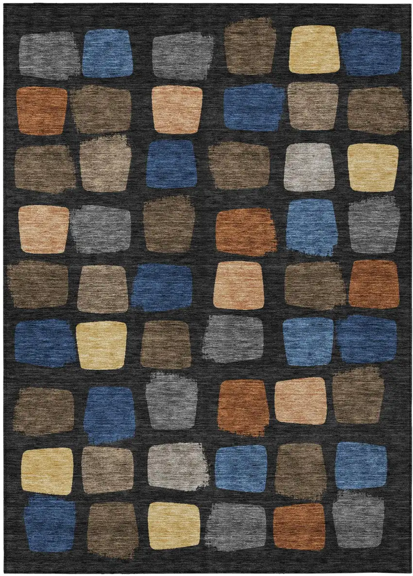 Black And Charcoal Geometric Washable Indoor Outdoor Area Rug Photo 2