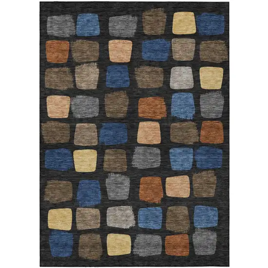 Black And Charcoal Geometric Washable Indoor Outdoor Area Rug Photo 2