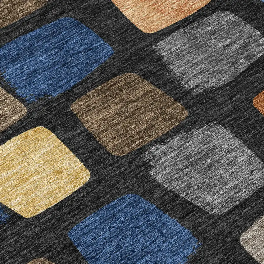 Black And Charcoal Geometric Washable Indoor Outdoor Area Rug Photo 6