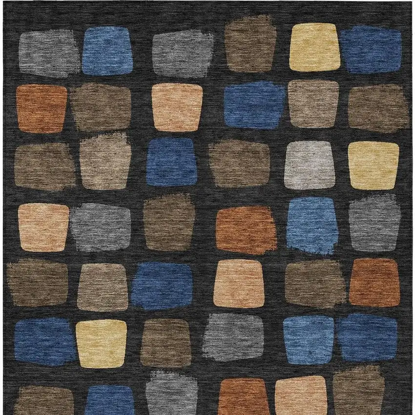 Black And Charcoal Geometric Washable Indoor Outdoor Area Rug Photo 4