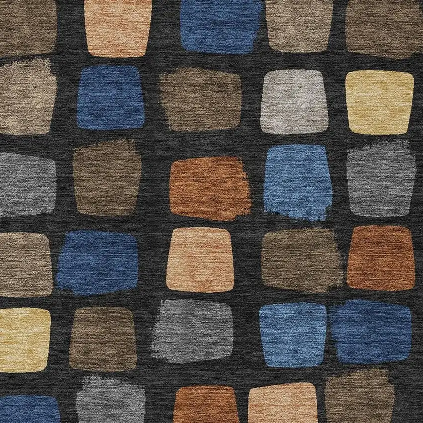 Black And Charcoal Geometric Washable Indoor Outdoor Area Rug Photo 3