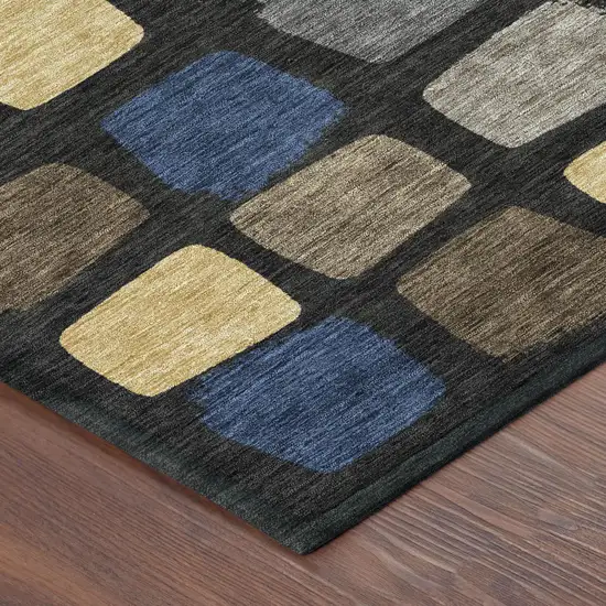 Black And Charcoal Geometric Washable Indoor Outdoor Area Rug Photo 5