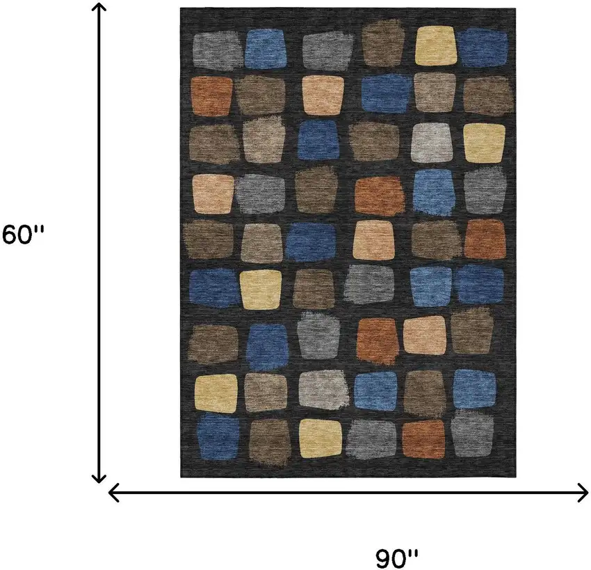 Black And Charcoal Geometric Washable Indoor Outdoor Area Rug Photo 7