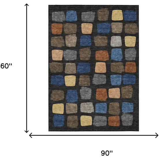 Black And Charcoal Geometric Washable Indoor Outdoor Area Rug Photo 7