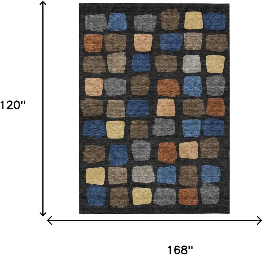 Black And Charcoal Geometric Washable Indoor Outdoor Area Rug Photo 7
