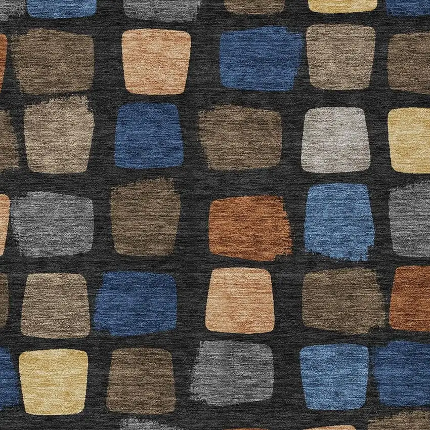 Black And Charcoal Geometric Washable Indoor Outdoor Area Rug Photo 3