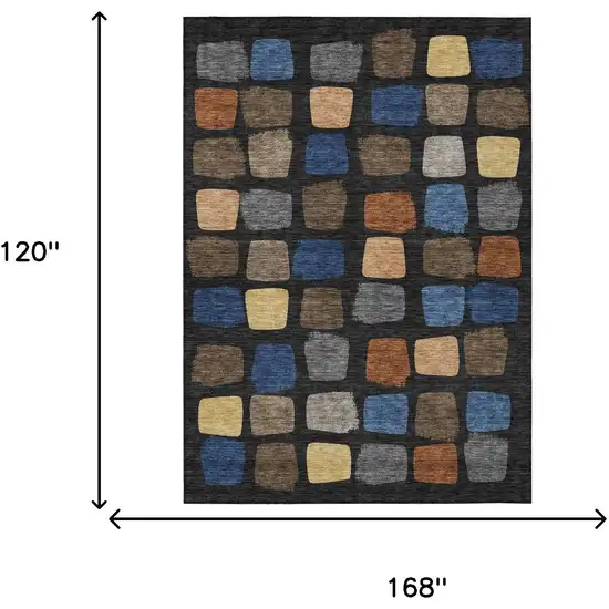 Black And Charcoal Geometric Washable Indoor Outdoor Area Rug Photo 7