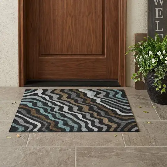 Black And Chocolate Abstract Washable Indoor Outdoor Area Rug Photo 1