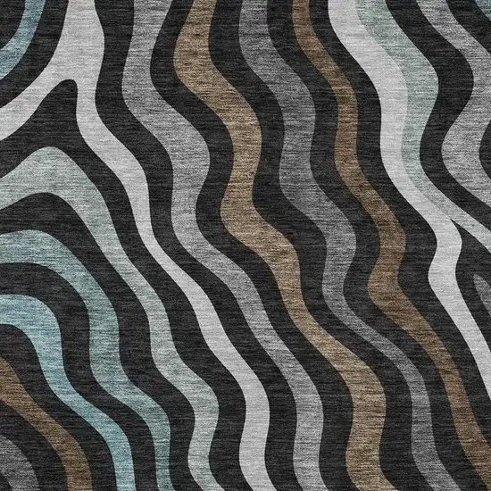 Black And Chocolate Abstract Washable Indoor Outdoor Area Rug Photo 3