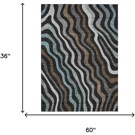 Black And Chocolate Abstract Washable Indoor Outdoor Area Rug Photo 7