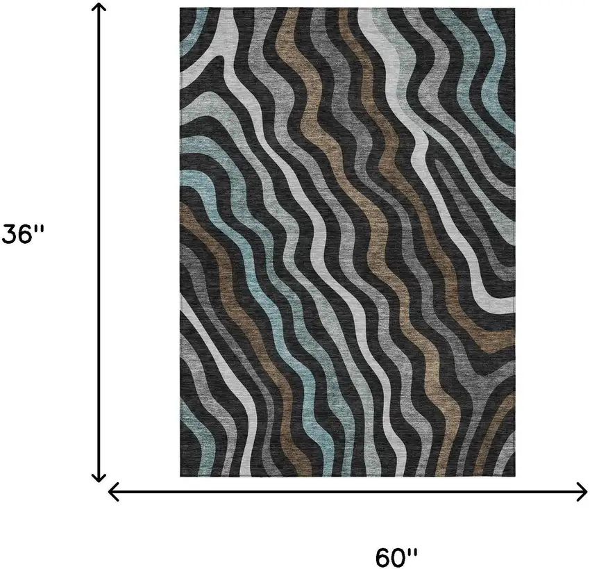 Black And Chocolate Abstract Washable Indoor Outdoor Area Rug Photo 7