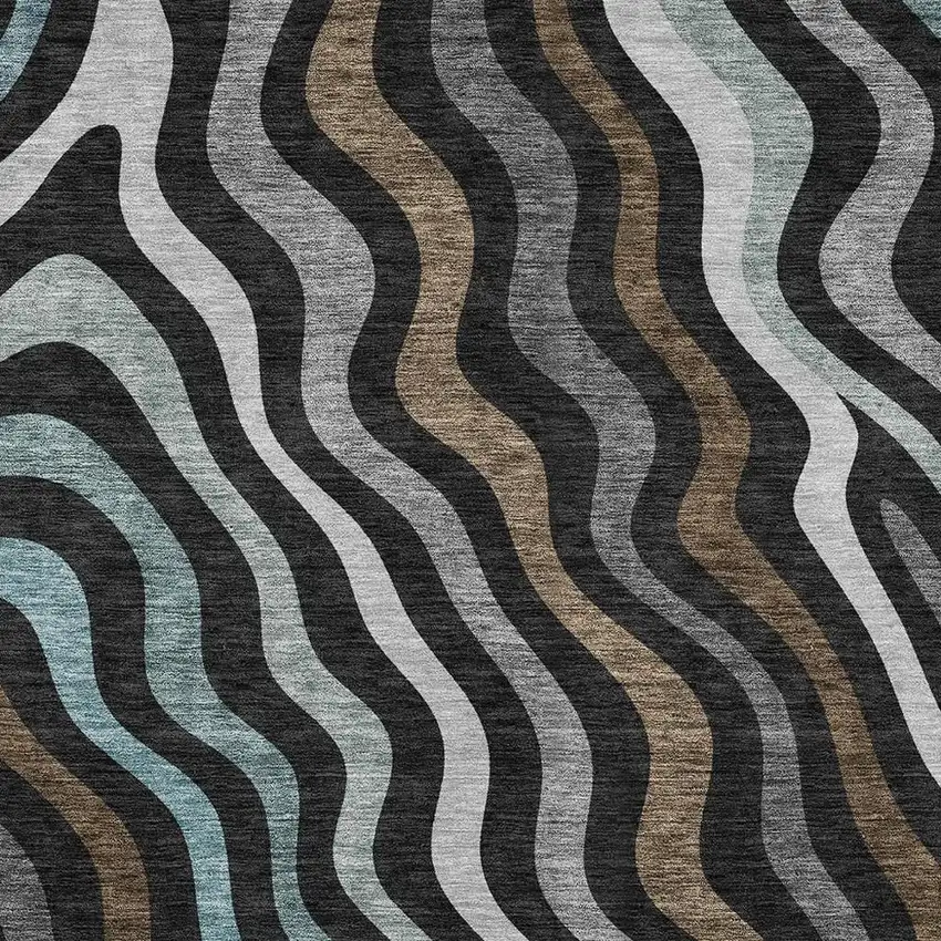 Black And Chocolate Abstract Washable Indoor Outdoor Area Rug Photo 3