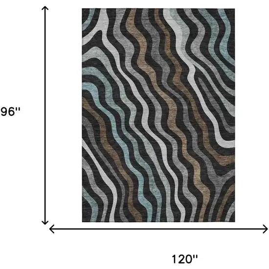 Black And Chocolate Abstract Washable Indoor Outdoor Area Rug Photo 7