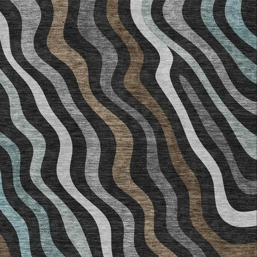 Black And Chocolate Abstract Washable Indoor Outdoor Area Rug Photo 3