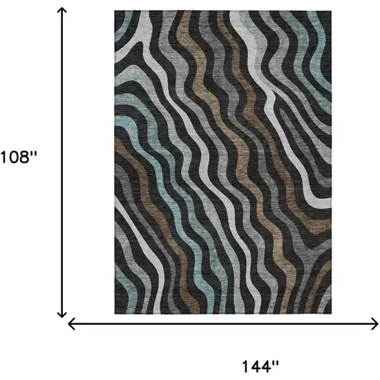 Black And Chocolate Abstract Washable Indoor Outdoor Area Rug Photo 7