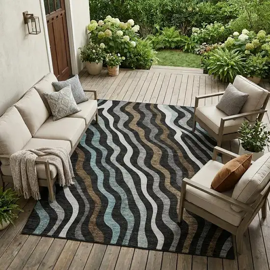 Black And Chocolate Abstract Washable Indoor Outdoor Area Rug Photo 1