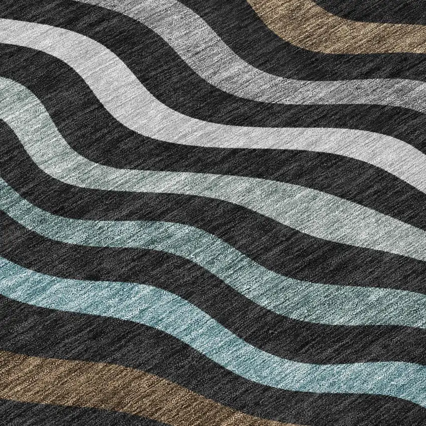 Black And Chocolate Abstract Washable Indoor Outdoor Area Rug Photo 6