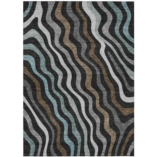 Black And Chocolate Abstract Washable Indoor Outdoor Area Rug Photo 2