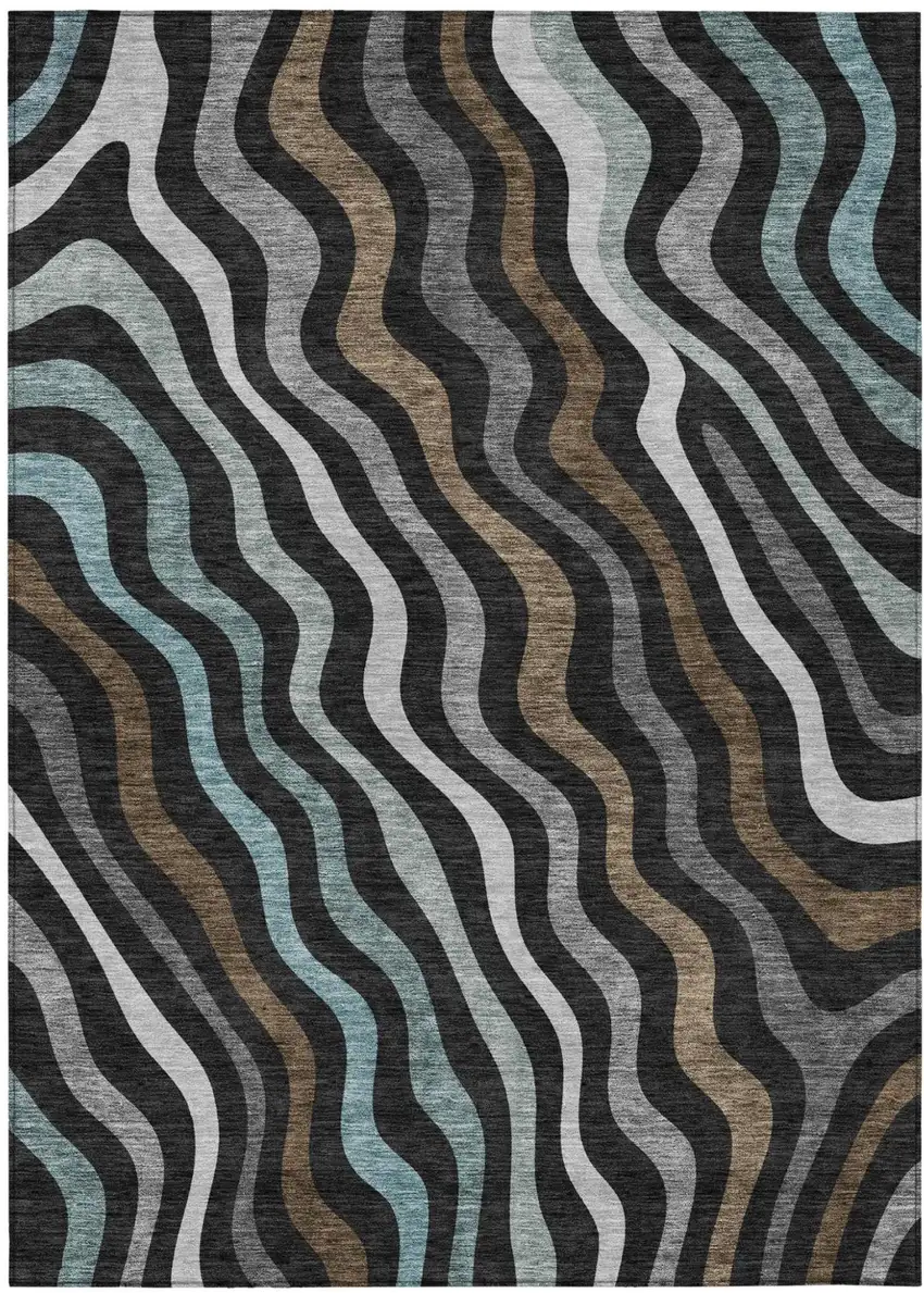 Black And Chocolate Abstract Washable Indoor Outdoor Area Rug Photo 2