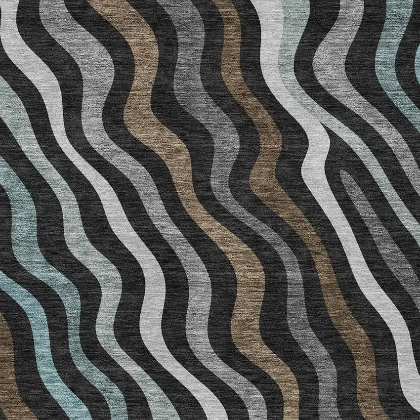 Black And Chocolate Abstract Washable Indoor Outdoor Area Rug Photo 3