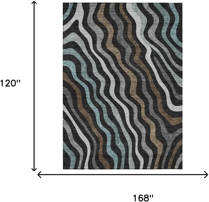 Black And Chocolate Abstract Washable Indoor Outdoor Area Rug Photo 7